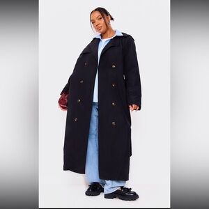 PrettyLittleThing Plus Black Oversized button down Trench Coat